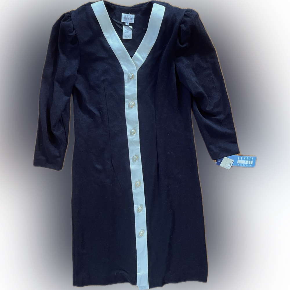 LESLIE FAY Black Dress with White Trim